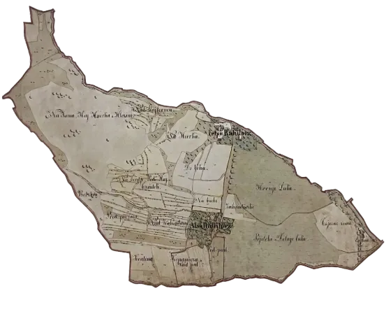 Historická mapa chotára Rakytoviec z roku 1859